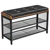 Image de Vasagle banc à chaussures, banquette rembourrée avec étagères en maille, rangement à chaussures, industriel, similicuir noir, marron rustique lbs75x