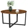 Image de Vasagle table basse ronde, table de salon, style industriel, cadre en acier, montage facile, pour salon, chambre, marron rustique et noir lct88x