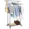 Image de Songmics portant double barre, porte-vêtements, mobile, extensible entre 87 à 150 cm, avec roulettes et étagère de rangement, capacité de charge 70 kg, pour manteaux, écharpes, gris llr13gy Capacité de Charge 70 kg, Gris