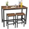 Image de Vasagle lot table et chaises de bar, table haute avec 2 tabourets de style industriel marron rustique lbt15x