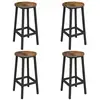 Image de Tabourets hauts, lot de 4, chaises de bar, siège de cuisine, cadre en acier, hauteur 65 cm, montage facile, style industriel, marron rustique et noir