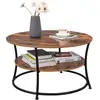 Image de Vasagle table basse table de salon buffet bas 2 niveaux avec étagère de rangement montage facile structure en métal style industriel marron rustique lct80bx