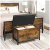 Image de Vasagle banc de rangement, siège rembourré, 80 x 40 x 50 cm, bout de lit, pour couloir, chambre, salon, en métal, style industriel, pu noir, marron rustique et noir lsc80bx Banc de lit 80 x 40 x 50 cm
