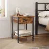 Image de VASAGLE Table de chevet avec tiroir étagère 40 x 40 x 55 cm Style industriel Marron Rustique Table dappoint LET55BX