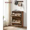 Image de Vasagle meuble à chaussures à 2 compartiments, meuble d’entrée, séparateur réglable, 12 paires de chaussures femme ou 8 chaussures homme, 60 x 24 x 83,5 cm, style industriel, marron rustique lbc02bx