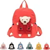 Image de Sac à dos - Petit Ours Brun - Cartable Kawaii - Toile Rouge - 22x11x29 cm - Enfant
