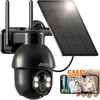 Image de Caméra de Surveillance extérieur 5MP WiFi sans Fil Sirène Alarme+Panneau Solaire 4 Spotlight+Siren ANRAN Q3 Max Noir