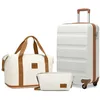 Image de Kono Valise Cabine 55x38x20cm ABS Bagage Valise Rigide Légere à 4 roulettes Valises de Voyage+ Sac Cabine Ryanair 40x20x25cm Crème
