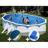 Image de Kit piscine acier blanc Gré Bora Bora ovale 634 x 399 x 122 m + Bâche hiver + Bâche à bulles