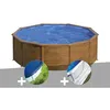 Image de Kit piscine acier aspect bois Gré Sicilia ronde 320 x 122 m + Bâche hiver + Tapis de sol