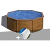 Image de Kit piscine acier aspect bois Gré Sicilia ronde 370 x 122 m + Tapis de sol
