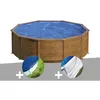 Image de Kit piscine acier aspect bois Gré Sicilia ronde 480 x 122 m + Bâche hiver + Tapis de sol