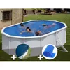 Image de Kit piscine acier blanc Gré Bora Bora ovale 527 x 327 x 122 m + Bâche hiver + Bâche à bulles