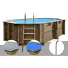 Image de Kit piscine bois gré grenade 2 4,36 x 3,36 x 1,17 m + bâche hiver + bâche à bulles + douche