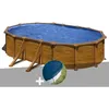 Image de Kit piscine acier aspect bois Gré Mauritius ovale 527 x 327 x 132 m + Bâche hiver