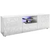 Image de Meuble Tv À Led 2 Portes Bois Laqué Blanc Brillant Pagar L 180 Cm