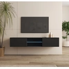 Image de Meuble Tv Pour Salon Salle À Manger Noir Mat Et Haute Brillance Lumière Led Bleu 160x38,5x30cm Design Ameublement Tibi