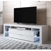 Image de Meuble Tv Pour Salon Salle À Manger Blanc Brillant Lumière Led Rgb 160x35x53cm Design Ameublement Selma