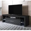 Image de Meuble Tv Pour Salon Salle À Manger Noir Brillant Lumière Led Rgb 160x35x53cm Design Ameublement Selma