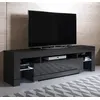Image de Meuble Tv Pour Salon Salle À Manger Noir Brillant Lumière Led Rgb 160x35x45cm Design Ameublement Unai