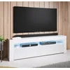 Image de Meuble Tv Pour Salon Salle À Manger Blanc Brillant Lumière Led Rgb 140x35x50,5cm Design Ameublement Aker