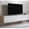 Image de Meuble Tv Pour Salon Salle À Manger Sonoma Et Blanc Brillant 160x40x30cm Design Ameublement Luke H2