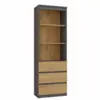 Image de Catania - bibliothèque 3 tiroirs + 2 étagères - 180x60x35 - meuble de rangement - etagère livres - gris&chêne