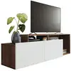 Image de Meuble Tv 50 Pouces 2 Abattants Blanc Et Châtaignier L 164 H 46.5 P 37.5 Cm