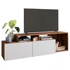 Image de Meuble TV 50 Pouces - ACTUAL DIFFUSION - 2 Abattants - Blanc et Châtaignier - L 164 x H 46.5 cm