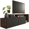 Image de Meuble Tv 50 Pouces 2 Abattants Noir Et Chêne Foncé L 164 H 46.5 P 37.5 Cm