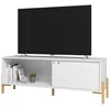 Image de Meuble TV 65 Pouces Blanc 1 Porte Coulissante 2 Niches - L 140 x l 35 x H 49.5 cm