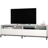 Image de Meuble TV 70 Pouces 2 Abattants 4 Niches Blanc Pieds Métal L 180 H 49 P 38 cm - L 180 x l 38 x H 49 cm