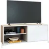 Image de Meuble Tv Bar 60 Pouces Blanc 1 Porte 4 Niches Pieds Métal Ronds L 142 H 56 P 35 Cm