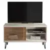 Image de Meuble tv 50 pouces blanc et chêne 1 porte 3 niches pieds métal l 120 h 65 p 33 cm 90002.301
