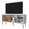 Image de Meuble Tv 55 Pouces Pieds Métal Blanc Ecru Chêne L 136 H 62 P 36 Cm