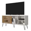 Image de Meuble TV 55 Pouces Pieds Métal Blanc Ecru Chêne L 136 H 62 P 36 cm - L 136 x l 36 x H 62 cm