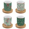 Image de COFFRET 4 TASSES A CAFE EN PORCELAINE SOUS TASSES EN BOIS FLORAL FANTASY - EASYLIFE