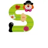 Image de Lettre en bois décorative - SEVI - S - Motif clown - Hauteur 10 cm - Adhésif double-face