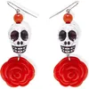 Image de Boucles doreilles squelette rose rouge adulte