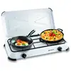 Image de Réchaud gaz portable 2 feux 2600w blanc laqué couvercle plaque de cuisson kemper