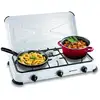 Image de Réchaud gaz portable 3 feux 3450w blanc laqué couvercle plaque de cuisson kemper