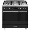 Image de Smeg Piano De Cuisson Dual Fuel Noir Mat 90 X 60 Cm 2 Fours Multifonctions