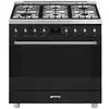 Image de Cuisinière Smeg 90 Cm Gaz 6 Foyers Noir Mat Four Électrique Multifonction 115 L Pyrolyse