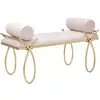 Image de Banquette en métal doré et assise en velours rose 113x49x53 cm