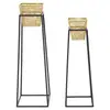 Image de Lot de 2 porte-vases en métal doré avec socles 23x23x70-20x20x60 cm