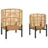Image de Ensemble de 2 pots de fleurs ronds en rotin avec support en métal noir zeyok