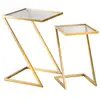 Image de Lot de 2 petites tables en métal doré et verre 40x40x60-30x30x50 cm