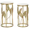 Image de Lot de 2 tables en métal doré plateau blanc 35x65,5-30x60,5 cm