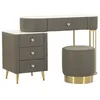 Image de Coiffeuse effet matelassé avec tabouret Sharon gris et doré