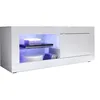Image de Meuble Tv À Led 1 Porte Bois Laqué Blanc Brillant Assic L 140 Cm